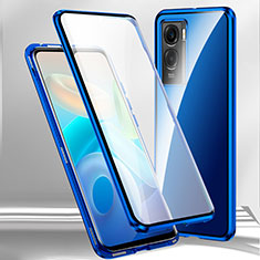 Coque Rebord Bumper Luxe Aluminum Metal Miroir 360 Degres Housse Etui Aimant P01 pour Vivo Y72t Bleu