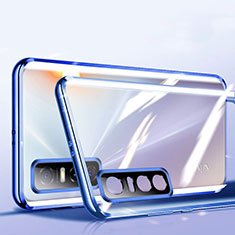 Coque Rebord Bumper Luxe Aluminum Metal Miroir 360 Degres Housse Etui Aimant P01 pour Vivo Y73s 5G Bleu