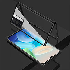 Coque Rebord Bumper Luxe Aluminum Metal Miroir 360 Degres Housse Etui Aimant P01 pour Vivo Y76s 5G Noir