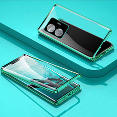 Coque Rebord Bumper Luxe Aluminum Metal Miroir 360 Degres Housse Etui Aimant P01 pour Vivo Y77e t1 Vert