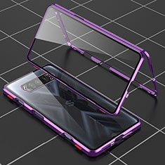 Coque Rebord Bumper Luxe Aluminum Metal Miroir 360 Degres Housse Etui Aimant P01 pour Xiaomi Black Shark 4 Pro 5G Violet