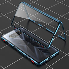 Coque Rebord Bumper Luxe Aluminum Metal Miroir 360 Degres Housse Etui Aimant P01 pour Xiaomi Black Shark 4S 5G Bleu