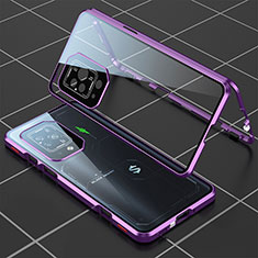 Coque Rebord Bumper Luxe Aluminum Metal Miroir 360 Degres Housse Etui Aimant P01 pour Xiaomi Black Shark 5 Pro 5G Violet