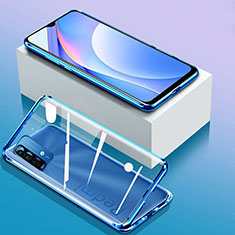 Coque Rebord Bumper Luxe Aluminum Metal Miroir 360 Degres Housse Etui Aimant P01 pour Xiaomi Redmi 9 Power Bleu