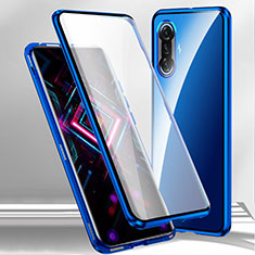 Coque Rebord Bumper Luxe Aluminum Metal Miroir 360 Degres Housse Etui Aimant P01 pour Xiaomi Redmi K40 Gaming 5G Bleu