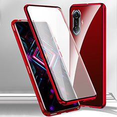 Coque Rebord Bumper Luxe Aluminum Metal Miroir 360 Degres Housse Etui Aimant P01 pour Xiaomi Redmi K40 Gaming 5G Rouge