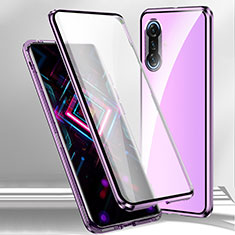 Coque Rebord Bumper Luxe Aluminum Metal Miroir 360 Degres Housse Etui Aimant P01 pour Xiaomi Redmi K40 Gaming 5G Violet