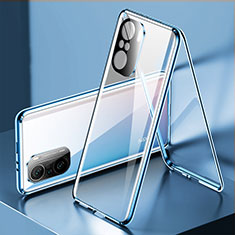 Coque Rebord Bumper Luxe Aluminum Metal Miroir 360 Degres Housse Etui Aimant P01 pour Xiaomi Redmi K40 Pro+ Plus 5G Bleu