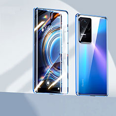 Coque Rebord Bumper Luxe Aluminum Metal Miroir 360 Degres Housse Etui Aimant P01 pour Xiaomi Redmi K50 Pro 5G Bleu