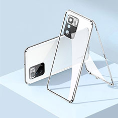 Coque Rebord Bumper Luxe Aluminum Metal Miroir 360 Degres Housse Etui Aimant P01 pour Xiaomi Redmi Note 10 Pro 5G Argent