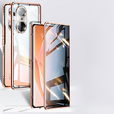 Coque Rebord Bumper Luxe Aluminum Metal Miroir 360 Degres Housse Etui Aimant P02 pour Huawei Honor 60 Pro 5G Or