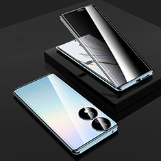 Coque Rebord Bumper Luxe Aluminum Metal Miroir 360 Degres Housse Etui Aimant P02 pour Huawei Honor 70 5G Bleu