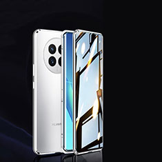 Coque Rebord Bumper Luxe Aluminum Metal Miroir 360 Degres Housse Etui Aimant P02 pour Huawei Nova Y91 Argent