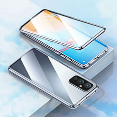 Coque Rebord Bumper Luxe Aluminum Metal Miroir 360 Degres Housse Etui Aimant P02 pour OnePlus 9 5G Argent