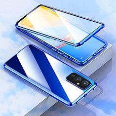 Coque Rebord Bumper Luxe Aluminum Metal Miroir 360 Degres Housse Etui Aimant P02 pour OnePlus 9 5G Bleu