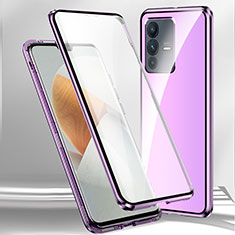 Coque Rebord Bumper Luxe Aluminum Metal Miroir 360 Degres Housse Etui Aimant P02 pour Vivo V23 5G Violet