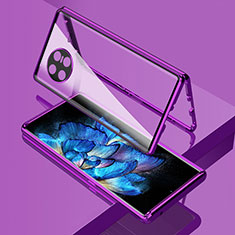 Coque Rebord Bumper Luxe Aluminum Metal Miroir 360 Degres Housse Etui Aimant P02 pour Vivo X Note Violet