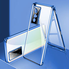 Coque Rebord Bumper Luxe Aluminum Metal Miroir 360 Degres Housse Etui Aimant P02 pour Vivo X70 5G Bleu