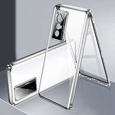 Coque Rebord Bumper Luxe Aluminum Metal Miroir 360 Degres Housse Etui Aimant P02 pour Vivo X70t Argent