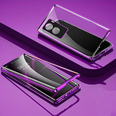 Coque Rebord Bumper Luxe Aluminum Metal Miroir 360 Degres Housse Etui Aimant P02 pour Vivo Y55s (2021) Violet