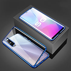 Coque Rebord Bumper Luxe Aluminum Metal Miroir 360 Degres Housse Etui Aimant P02 pour Vivo Y73s 5G Bleu