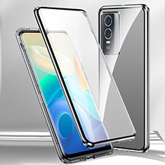 Coque Rebord Bumper Luxe Aluminum Metal Miroir 360 Degres Housse Etui Aimant P02 pour Vivo Y74s 5G Argent