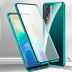 Coque Rebord Bumper Luxe Aluminum Metal Miroir 360 Degres Housse Etui Aimant P02 pour Vivo Y74s 5G Vert