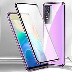 Coque Rebord Bumper Luxe Aluminum Metal Miroir 360 Degres Housse Etui Aimant P02 pour Vivo Y74s 5G Violet