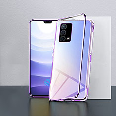 Coque Rebord Bumper Luxe Aluminum Metal Miroir 360 Degres Housse Etui Aimant P03 pour Oppo K9 5G Violet