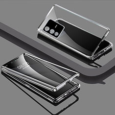 Coque Rebord Bumper Luxe Aluminum Metal Miroir 360 Degres Housse Etui Aimant P03 pour Vivo V23 5G Argent