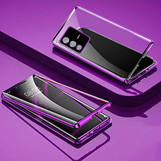 Coque Rebord Bumper Luxe Aluminum Metal Miroir 360 Degres Housse Etui Aimant P03 pour Vivo V23 5G Violet