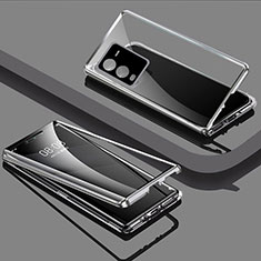 Coque Rebord Bumper Luxe Aluminum Metal Miroir 360 Degres Housse Etui Aimant P03 pour Vivo V25 Pro 5G Argent
