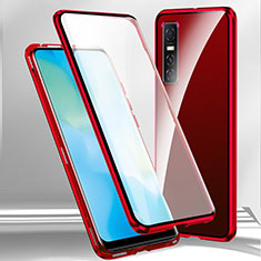 Coque Rebord Bumper Luxe Aluminum Metal Miroir 360 Degres Housse Etui Aimant P03 pour Vivo Y73s 5G Rouge