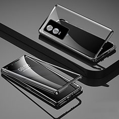 Coque Rebord Bumper Luxe Aluminum Metal Miroir 360 Degres Housse Etui Aimant P03 pour Vivo Y76s 5G Noir