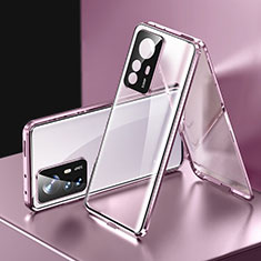 Coque Rebord Bumper Luxe Aluminum Metal Miroir 360 Degres Housse Etui Aimant P03 pour Xiaomi Mi 12T Pro 5G Violet