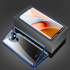 Coque Rebord Bumper Luxe Aluminum Metal Miroir 360 Degres Housse Etui Aimant P03 pour Xiaomi Redmi Note 9T 5G Bleu