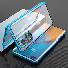 Coque Rebord Bumper Luxe Aluminum Metal Miroir 360 Degres Housse Etui Aimant P04 pour Huawei Honor V40 5G Bleu