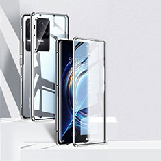 Coque Rebord Bumper Luxe Aluminum Metal Miroir 360 Degres Housse Etui Aimant P04 pour Xiaomi Redmi K50 Pro 5G Argent