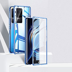 Coque Rebord Bumper Luxe Aluminum Metal Miroir 360 Degres Housse Etui Aimant P04 pour Xiaomi Redmi K50 Pro 5G Bleu