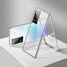 Coque Rebord Bumper Luxe Aluminum Metal Miroir 360 Degres Housse Etui Aimant P05 pour Huawei Honor V40 5G Argent