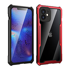 Coque Rebord Bumper Luxe Aluminum Metal Miroir 360 Degres Housse Etui Aimant pour Apple iPhone 12 Mini Rouge et Noir