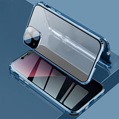Coque Rebord Bumper Luxe Aluminum Metal Miroir 360 Degres Housse Etui Aimant pour Apple iPhone 13 Bleu