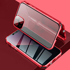 Coque Rebord Bumper Luxe Aluminum Metal Miroir 360 Degres Housse Etui Aimant pour Apple iPhone 14 Plus Rouge