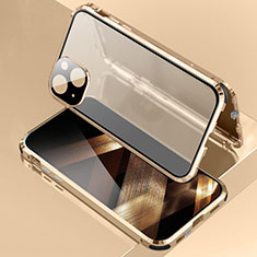 Coque Rebord Bumper Luxe Aluminum Metal Miroir 360 Degres Housse Etui Aimant pour Apple iPhone 15 Or