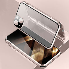 Coque Rebord Bumper Luxe Aluminum Metal Miroir 360 Degres Housse Etui Aimant pour Apple iPhone 15 Or Rose