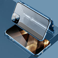 Coque Rebord Bumper Luxe Aluminum Metal Miroir 360 Degres Housse Etui Aimant pour Apple iPhone 15 Plus Bleu