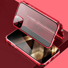 Coque Rebord Bumper Luxe Aluminum Metal Miroir 360 Degres Housse Etui Aimant pour Apple iPhone 15 Plus Rouge