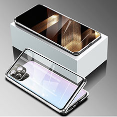 Coque Rebord Bumper Luxe Aluminum Metal Miroir 360 Degres Housse Etui Aimant pour Apple iPhone 16 Pro Argent