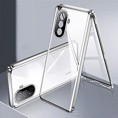 Coque Rebord Bumper Luxe Aluminum Metal Miroir 360 Degres Housse Etui Aimant pour Huawei Enjoy 50 Argent