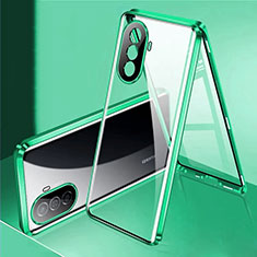 Coque Rebord Bumper Luxe Aluminum Metal Miroir 360 Degres Housse Etui Aimant pour Huawei Enjoy 50 Vert